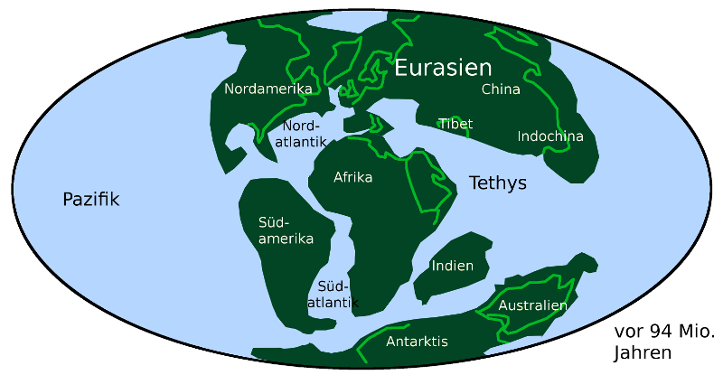 Grafik: Verteilung der Kontinente in der Kreide