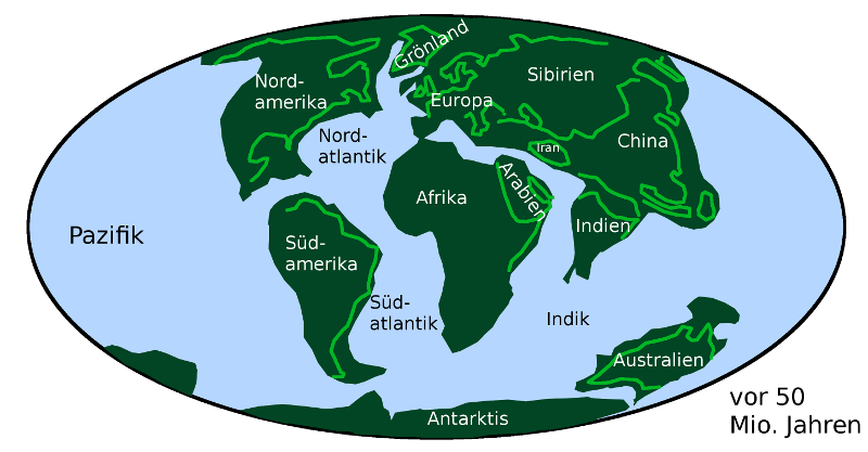 Grafik: Verteilung der Kontinente im Paläogen